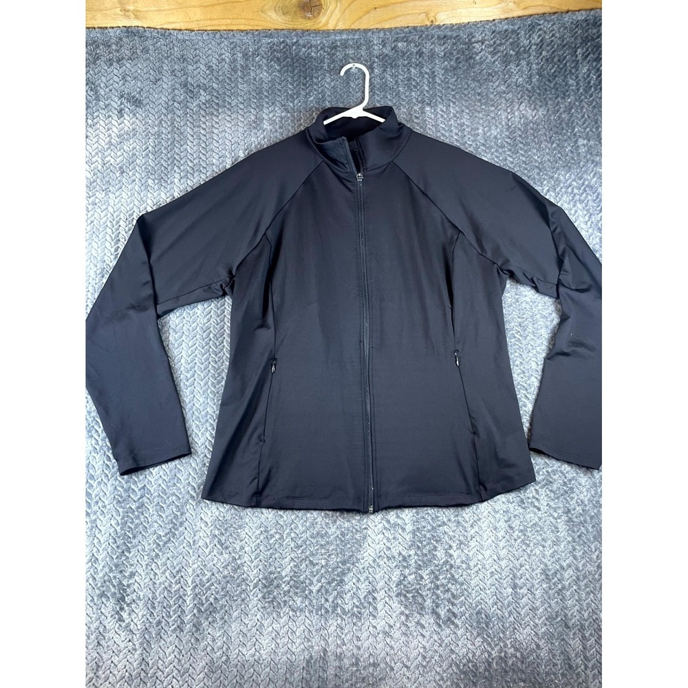 Tek Gear Track Jacket Womens 1X Black Stretch Full Zip Cinch Back Workout Gear